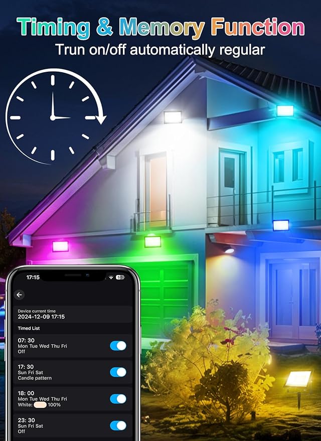 T-SUN RGB Flood Lights Outdoor, 600W Equivalent Color Changing Landscape LED Light with APP Control, Waterproof Floodlight with 16 Million Colors, Timing, Music Sync (RGB-APP Control, 60W-2Pack)