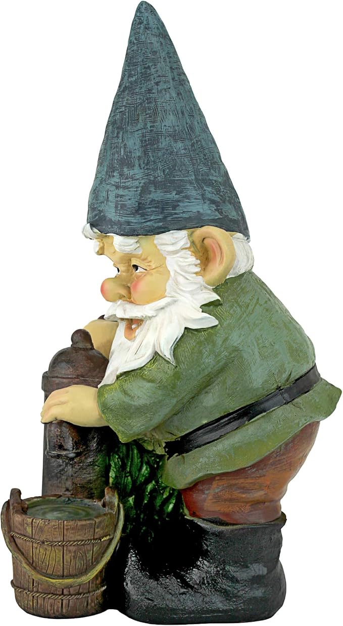 Design Toscano Garden Gnome Statue - Water Pump Pete Garden Gnome - Lawn Gnome Full Color