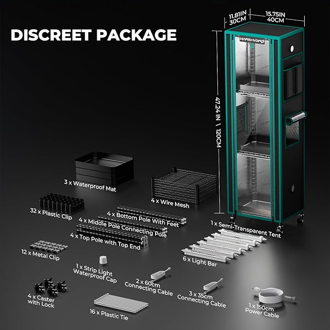 MARS HYDRO 2025 Plant Stand with Grow Lights 4-Tier Plant Shelf with 6 Full Spectrum LED Lamps (54W, 12‘’) & Grow Tent Mini Greenhouse for Vegetables, Seedlings, Plant Growth 5000K, 16x12x47''
