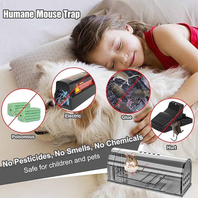 4 Pcs Humane Mouse Traps No Kill, Live Mouse Traps Indoor for Home, Reusable Mice Small Rat Trap Catcher for House & Outdoors(Grey)