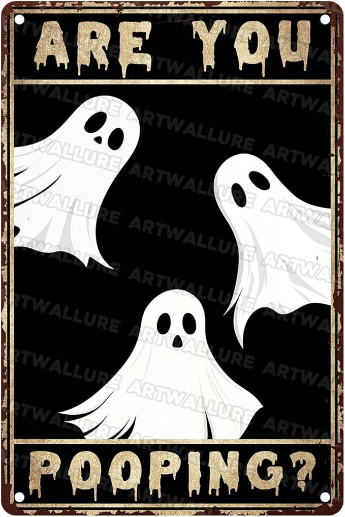 Ghost Metal Tin Sign Vintage Halloween Wall Art Rustic Bathroom Decor Tin Plaque Iron Painting Restroom Washroom 8x12inch