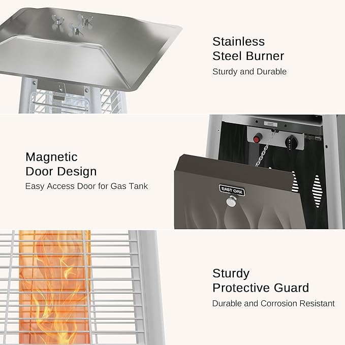 EAST OAK Pyramid Patio Heater, 48,000 BTU Outdoor Patio Heater, Quartz Glass Tube Propane Heater, Triple Protection System, With Wheels, Outdoor Heater for Commercial & Residential, Brown