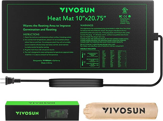 VIVOSUN Durable Waterproof Seedling Heat Mat 10" x 20.75" UL & MET-Certified Warm Hydroponic Heating Pad for Germination, Indoor Gardening, Greenhouse