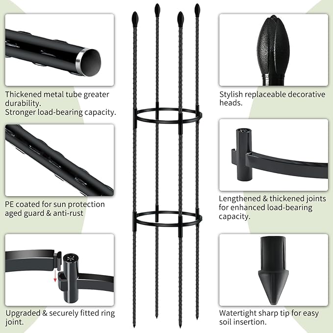 Tomato Support Cages for Garden Metal Plant Stakes 2 Packs 47 Inch Tall Large Heavy Duty Plant Cage Trellis for Support Outdoor Climbing Vegetables Plants Flowers Comes 20 Strap Ties