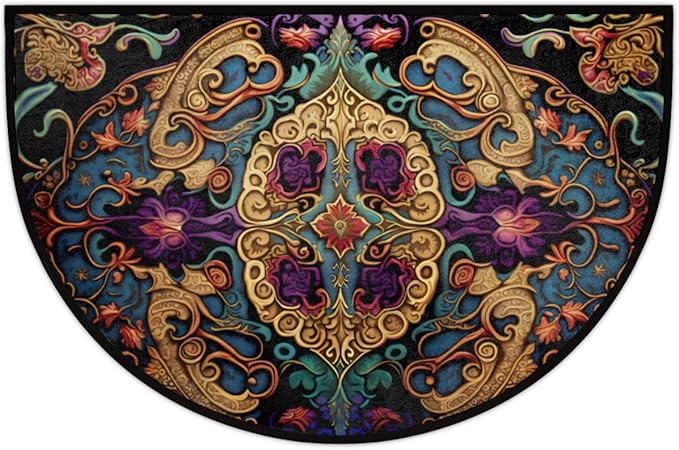 cfpolar Ethnic Half Round Door Mat, Vintage European Style Semicircle Welcome Mat, Non Slip Area Rug Soft Doormat for Front Door Indoor Entrance Wear Resistant for Garage Patio Home 24 x 36 in