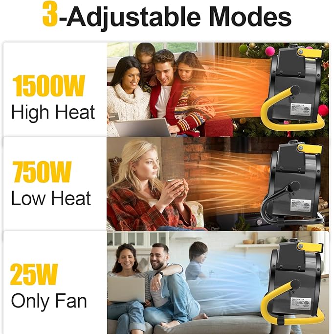 Space Heaters for Outdoor Use, 1500W PTC Electric Greenhouse Heater with Overheat Protection, 90°Adjustable Angle, Fast Safety Heat, Small Portable Heaters for Garage, Patio(Black)