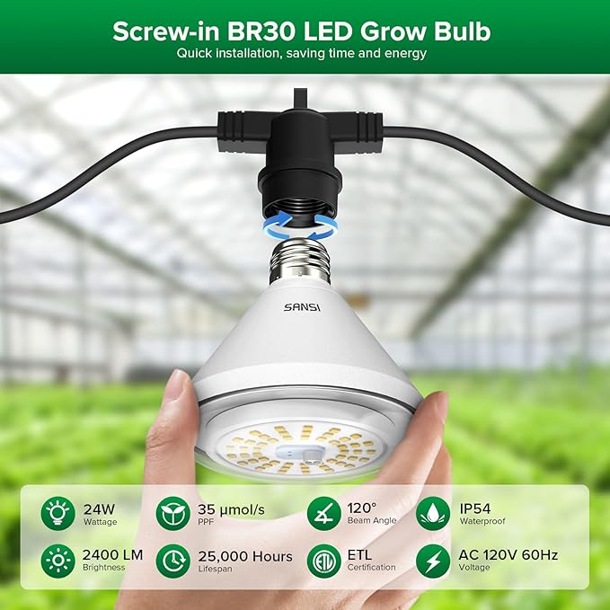 SANSI 192W String LED Grow Light, 1500W Equiv. Full Spectrum 4000K Daylight Plant Light, 120° Wide Beam Angle IP54 Waterproof High PPFD LED Lamp Outdoor for Greenhouse