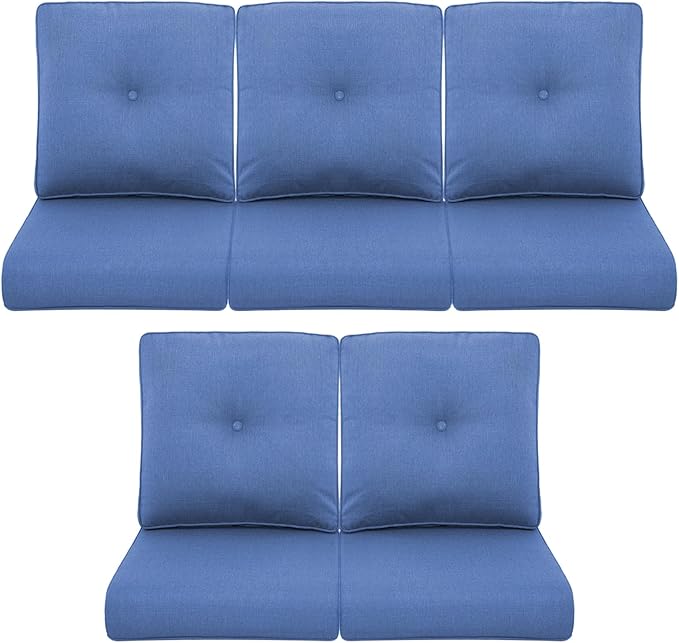 Patio Chair Cushions 5 Packs - Outside 22x24 High Back Water-Resistant Cushion with Zipper Cover for Outdoor Glider Rocking Chairs Loveseat 3-seat Couch Sofa – Blue/Buckle