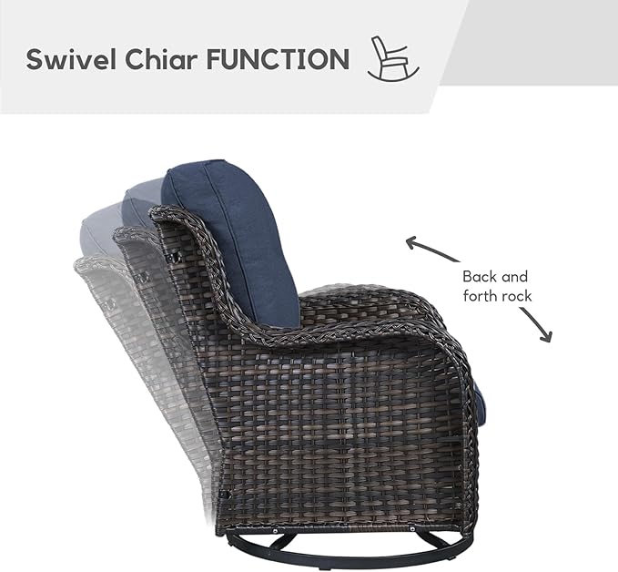4 Pieces Patio Furniture Set with Fire Pit 50,000 BTU,Outdoor Swivel Rocker Chairs Set of 2 with PE Rattan Side Table,Wicker Outdoor Conversation Set with Rocking Chairs