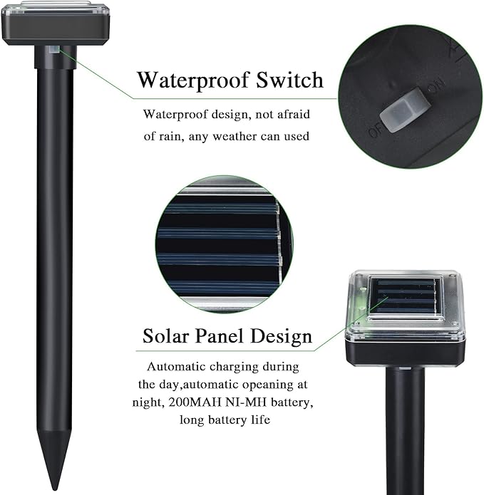 6 Pcs Mole Repellent for Lawns Solar Powered Mole Repeller Ultrasonic Gopher Repellent Waterproof Outdoor Snake Stakes Spikes for Yard Garden Gophers Groundhogs Voles Rodent (Large)