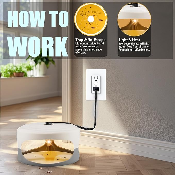 2Pack Flea Traps for Inside Your Home with 6 Sticky Disc & 6 Bulbs & 2 Electric Wires, Flea Killer Indoor Bed Bug Trap Pest Control, Friendly to Pets & Kids