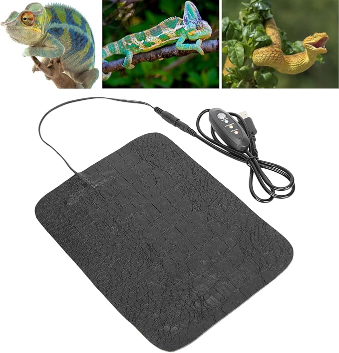 Reptile Heat Pad, Under Tank Terrarium Heating Mat Hermit Crab Heater Non Adhesive with Temperature Adjustment for Small Animals Turtle Tortoise Snakes Lizard Frog Gecko Amphibians Plant Warmer