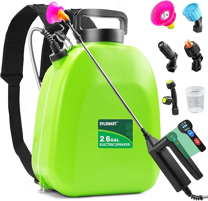 Battery Powered Backpack Sprayer 2.6 Gallon, Electric Lawn & Garden Sprayer with 4 Nozzles, 3 Modes, USB Rechargeable, Portable Yard Sprayer for Weed Killer, Fertilizer, Cleaning, Watering