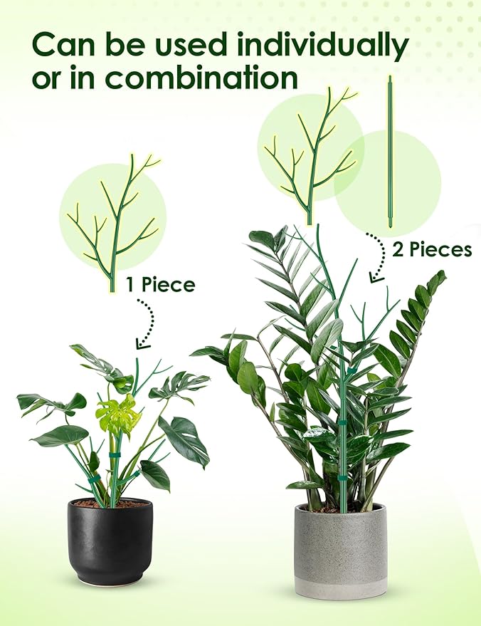 NiHome 28" Plant Support Stakes Set of 6 for Indoor & Outdoor Garden, Durable UV-Resistant Stakes with 12 Orchid Clips, 12 Circular Clips & 6 Ft Plant Tie for Climbing Plants, Vines & Shrubs (Green)