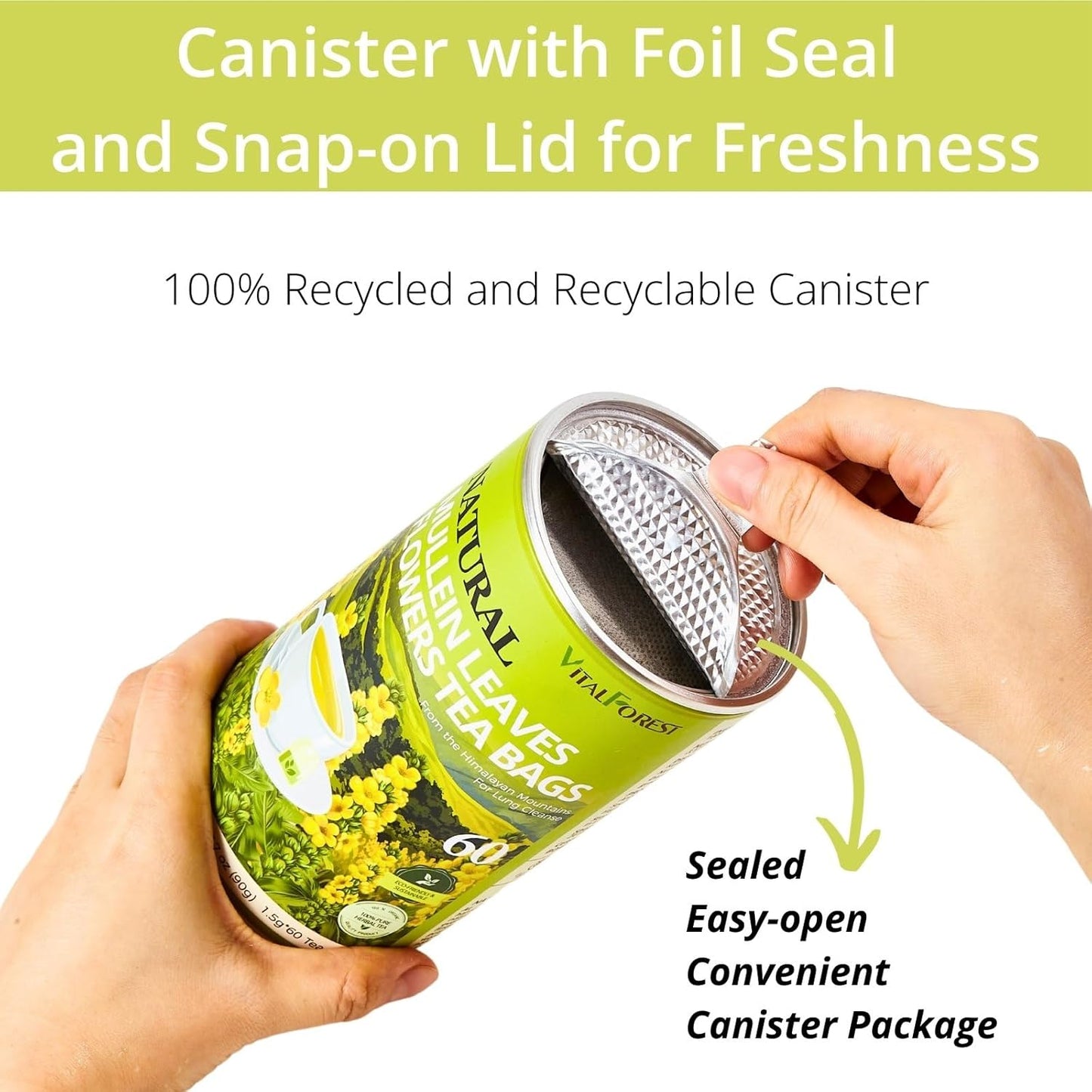 60 Mullein Leaf Tea Bags for Lungs, VitalForest 100% Pure Mullein Mullins Detox Tea, Lung Cleanse Tea for Smokers Breathe Deep and Respiratory Support, Caffeine Free Mullen Mullin