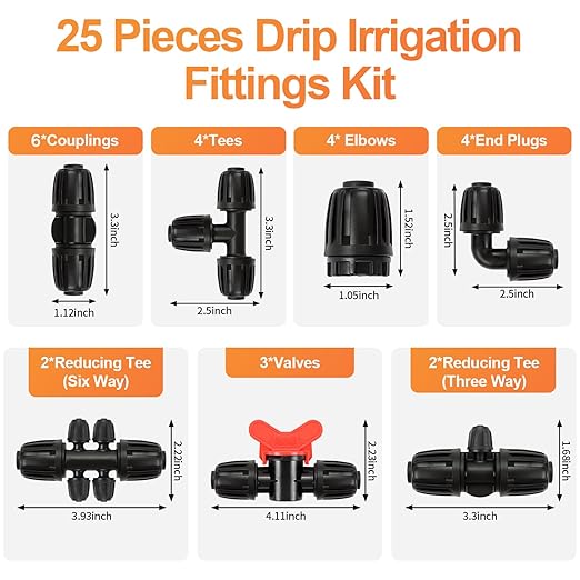 25 Pieces 1/2 Inch Drip Irrigation Fittings Kit, 1/2'' Drip Line Barbed Fittings for 1/2 Inch Irrigation Tubing (1/2" ID x 0.640" OD) Anti-Leak Lock Nut Connectors for Garden Drip System