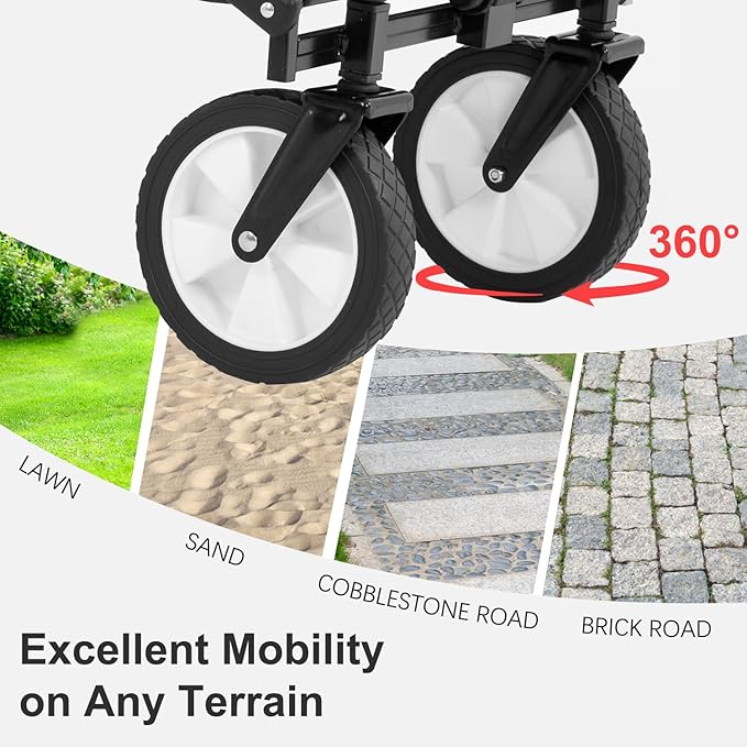 Collapsible Wagon Folding Wagon Garden Cart with Large Capacity, Portable Utility Wagon Cart Heavy Duty for Beach Camping Shopping Garden, Red