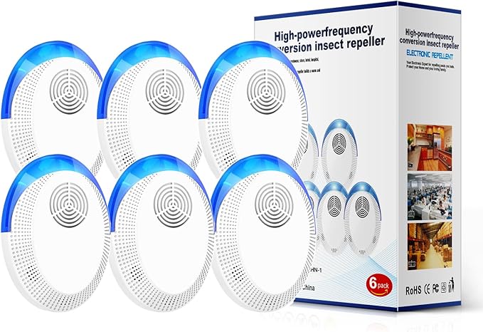 Ultrasonic Pest Device Repeller Indoor Pest Deterrent Repellent Ultrasonic Plug in, Pest Control for Spiders, Roaches, Insects (6 Pack)