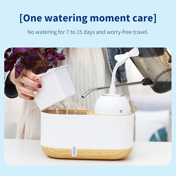 Flowerpot humidifier dual use, Hydroponics Growing System,smart planting, Soft light design,automatic water absorption container,Gardening Gifts for Women,Plant-Free(White)