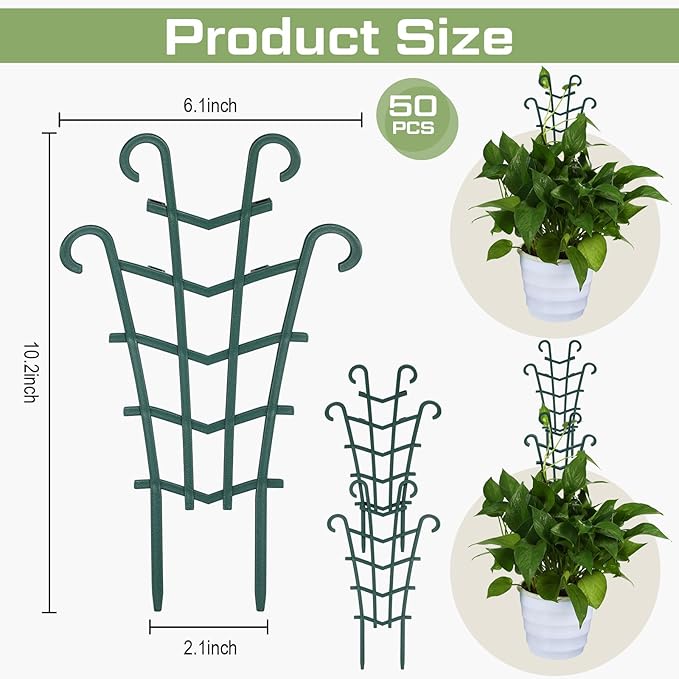 50 Pack Plant Trellis for Pots Garden Trellis for Potted Plants Flower Pots Support Stackable Plastic Mini Trellis for Climbing Plants Peas(Sheep Horn)