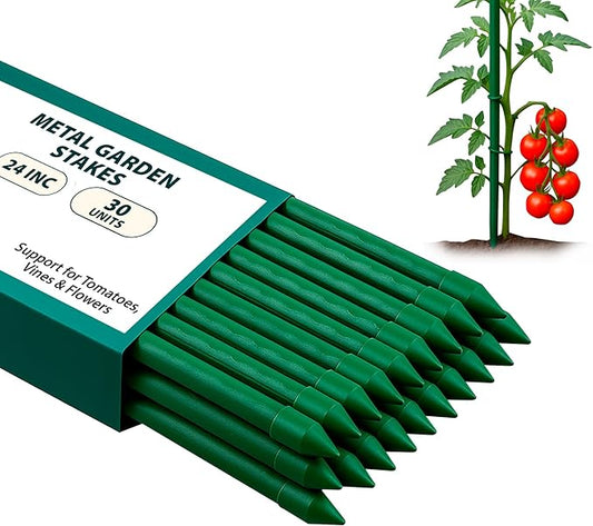 Garden Stakes 24 Inch Pack of 30, Plastic Coated Metal Plant Stakes, Plant Support Sticks for Tomato, Climbing Plants, DIY Garden Trellis