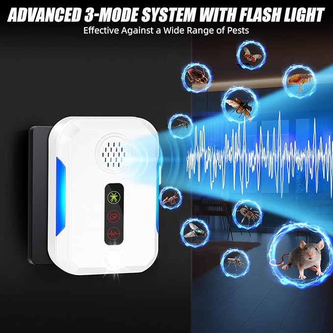 Electronic Mouse Mice Traps Spider Repellent Indoor for Home, Ultrasonic Pest Control Insect Repeller Plug in with Flash Light to Keep Roach Rat Rodent Bug Mosquito Ant Insect Away for House(6Pack)