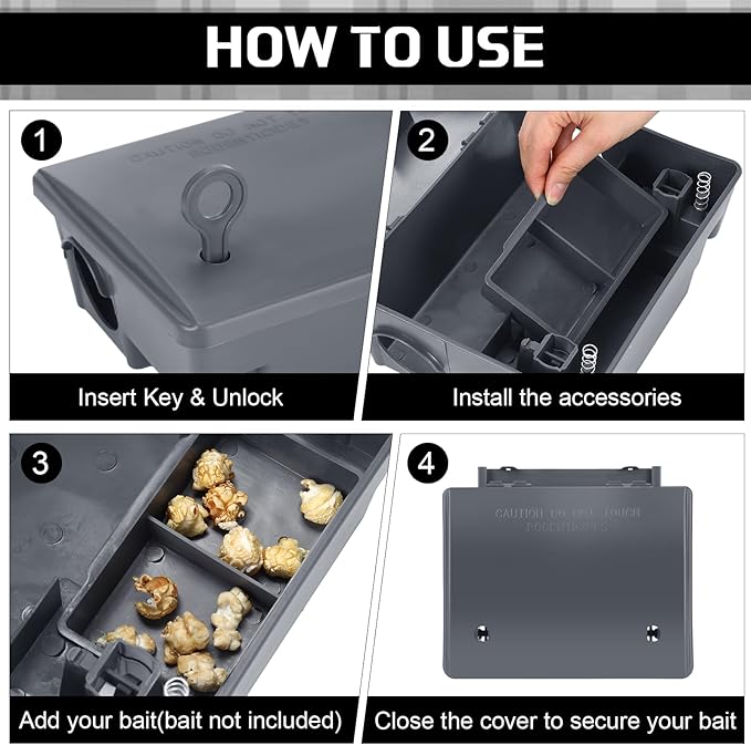 Qualirey 12 Packs Rat Bait Station Box Outdoor Rodent Rat Traps with Key Mouse Bait Station Indoor Mice Box for Outdoor Use Keeping Pets and Children Safe (Grey)