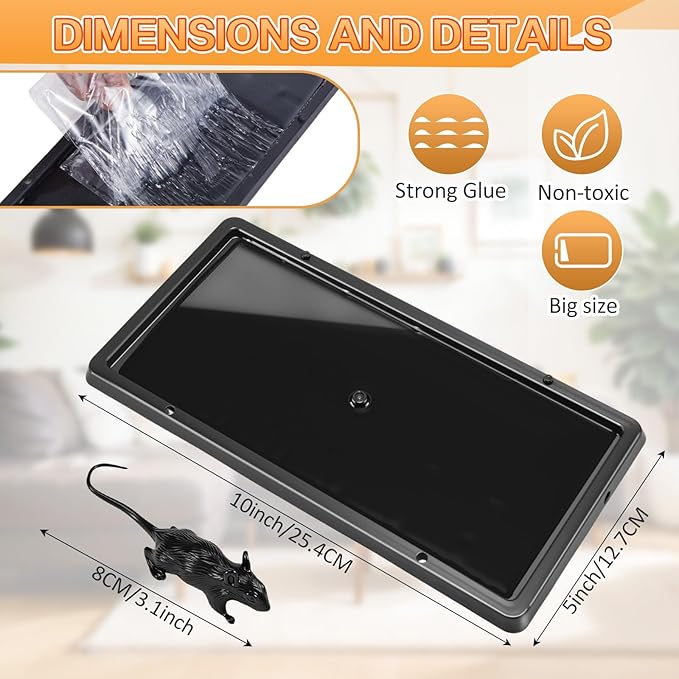 Qualirey 10 Pack 5x10 Sticky Mouse Traps Sticky Trap with 6 Pcs Fake Bait Mice, Enhanced Double Attraction Technology for Home, Office Indoor Outdoor Use