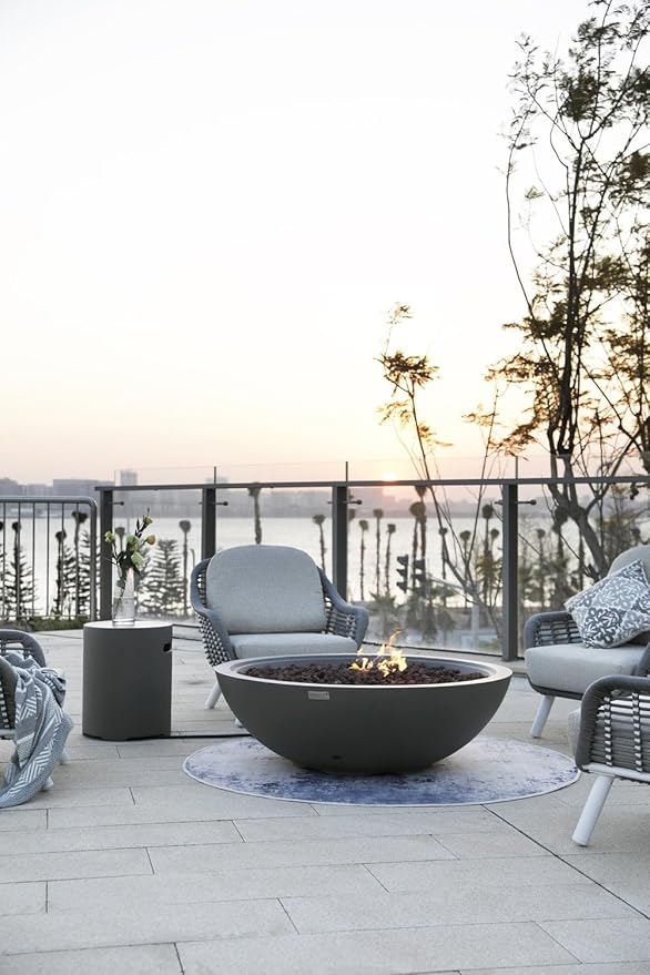 Rose Bowl Concrete Fire Pit 48" x 48" Outdoor Patio Firepit Includes Lava Rocks Modern Fire Pits & Outdoor Fireplaces for Garden, Deck, Indoor & Outdoor Heating