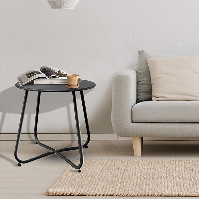 Black Patio Side Table, 18" Weatherproof Steel Outdoor Indoor Side Table for Garden, Balcony, Pool & Tailgate, Rust-Resistant Lightweight Portable Patio End Table