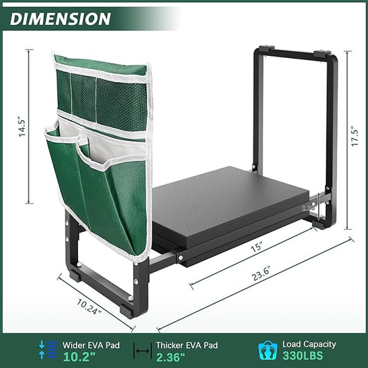 FLINTER 10.2" Wider Garden Kneeler and Seat, Upgraded Heavy Duty Thick Gardening Bench for Kneeling and Seat - Garden Tools with Bags, Gardening for Women, Grandparents, Mom & Dad, Black