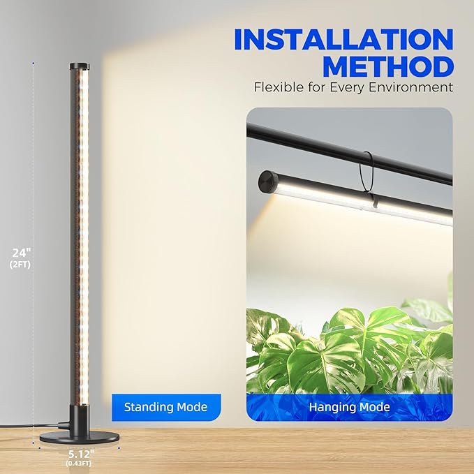 Barrina Standing Grow Light for Indoor Plants, 20W 2FT Desk LED Plant Light, Hanging and Standing, Table Top Full Spectrum Vertical Grow Lights with Stand and On/Off Switch, Ideal for Plants Growth