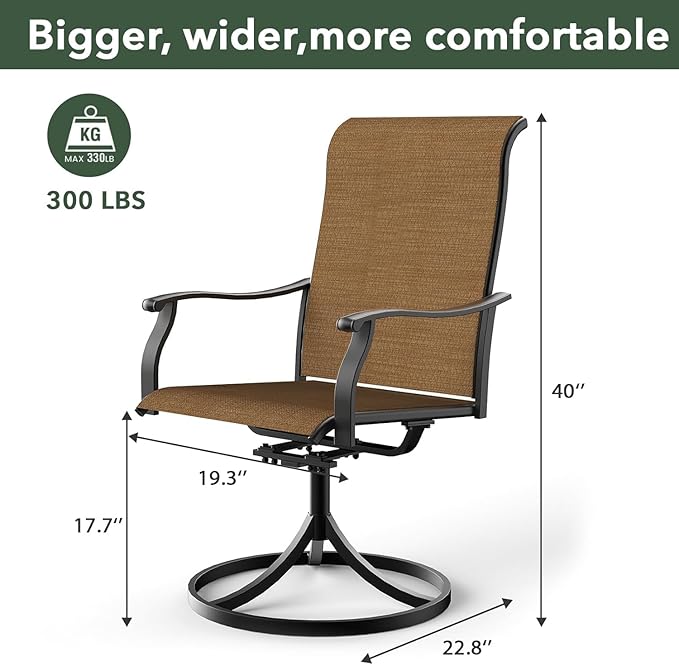 5-Piece Outdoor Dining Set, 35'' Square Table with 4 Swivel Chairs, All Weather Frame Furniture Set - Brown Style1