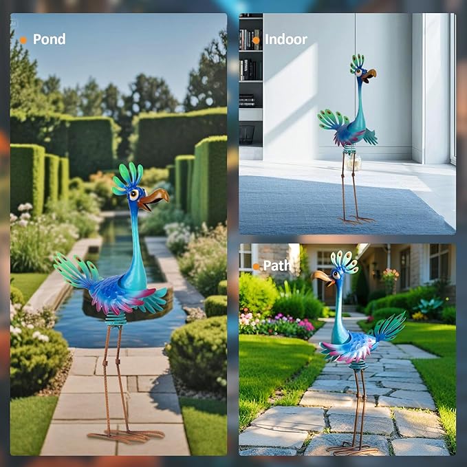 Natelf Large Peacock Statue Outdoor Metal Bird Decor Standing Metal Peacock, Garden Outdoor Sculpture for Yard Patio, Porch, Home for Women, Mom, Grandma