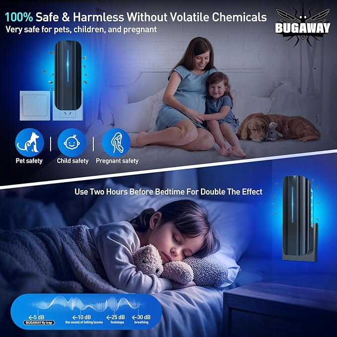 Indoor Fly Trap, Black+White 2 Devices with 20 Refills Fruit Fly Traps for Indoors, Flying Insect Trap Plug in Mosquito Bug Zapper Indoor for Home, Moths Catcher Gnats Traps for House with 9w Blue