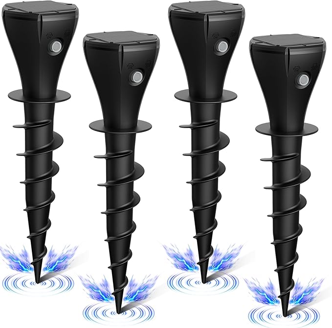 4 Pack Mole Repellent Solar Powered, Snake Vole Repellent Outdoor, IP65 Waterproof Snake Deterrent Gopher, Waterproof Sonic Mole Spikes for Lawn and Garden, Get Rid of Moles, Groundhogs, and Rodents