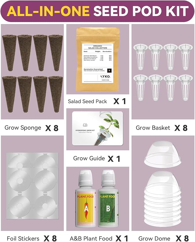 Salad Seed Pod Kits for AeroGarden, iDOO Hydroponics Growing System Herb Garden, Including American Fast Lettuce, Buttercrunch Lettuce, Red Cherry Tomato, 400+ Seeds, 8-Pods