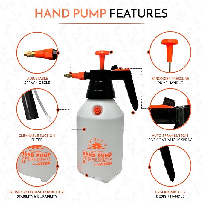 Handheld Pumping Sprayer Viton Seals Sprayers in Lawn and Garden, Spray Bottles for Cleaning Chemical Sprayer Continuous Spray Bottle for Plants 2 Pack 2L (0.53 Gal / 68oz)