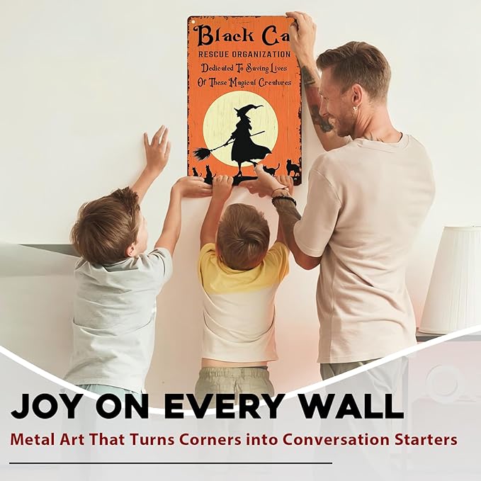 Black Cats Rescue Halloween Decor Vintage Metal Tin Sign Rustic Wall Art Gothic Home Decor Tin Plaque Retro Metal Poster for Bar Cafe 8x12inch