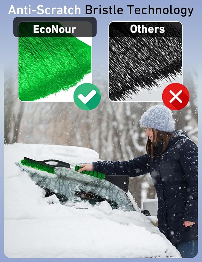 EcoNour 27" Aluminum Snow Brush 4 Pack with Ice Scrapers for Car Windshield and Window | Car Snow Scraper and Brush with Ergonomic Foam Grip Winter Accessories (Orange, Pink, Green, Blue)