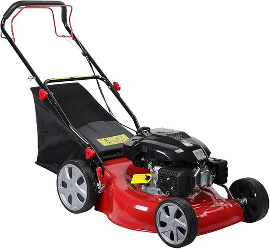 20 Inch 141cc Self Propelled Gas Lawn Mower, 4-Stroke Engine with 50L Grass Catcher, 7-Position Height Adjustment & Foldable Handle, Lawn Mower for Yard & Garden