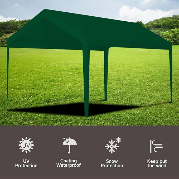 Carport Replacement Canopy, Replacement Top Cover for 12' x 20' Carport Frame, 180G PE Fabric Waterproof & UV Protected Tarp with Ball Bungees, Green (Only Top Cover, Frame is not Included)