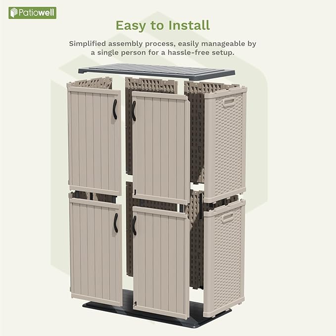 Patiowell 50 cu.ft Plastic Outdoor Storage Shed, Lockable Waterproof Resin Storage Cabinet Vertical Storage Shed for Garden Tools, Garbage Cans, Pool Supplies, Beige(Not Include Shelves)