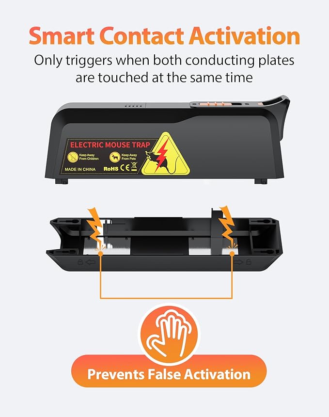 2 Pack Electric Mouse Trap Zapper with Powerful Voltage, Effective Electronic Mouse Traps Indoor for Home, No-Touch Disposal, Reusable Mice Catcher for Kitchen, Living Room, Garage and More (2, Black)