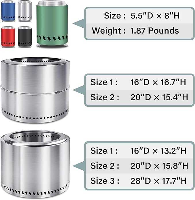 HGD 8.0 x 5.5 Inch Smokeless Firepit, Stainless Steel Fire Pits, Smokeless Fire Pit for Outside with Carry Bag for Camping Backyard Patio Garden Picnic Green