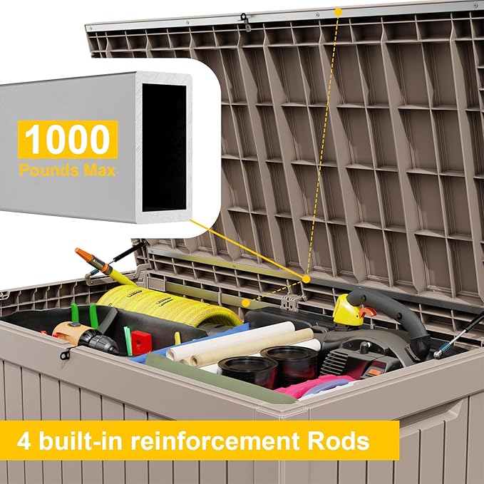 230 Gallon Large Deck Box,Resin Outdoor Storage Box with Lockable for Patio Furniture, Pool Accessories, Garden Tools Waterproof Outside Storage Box, Grey