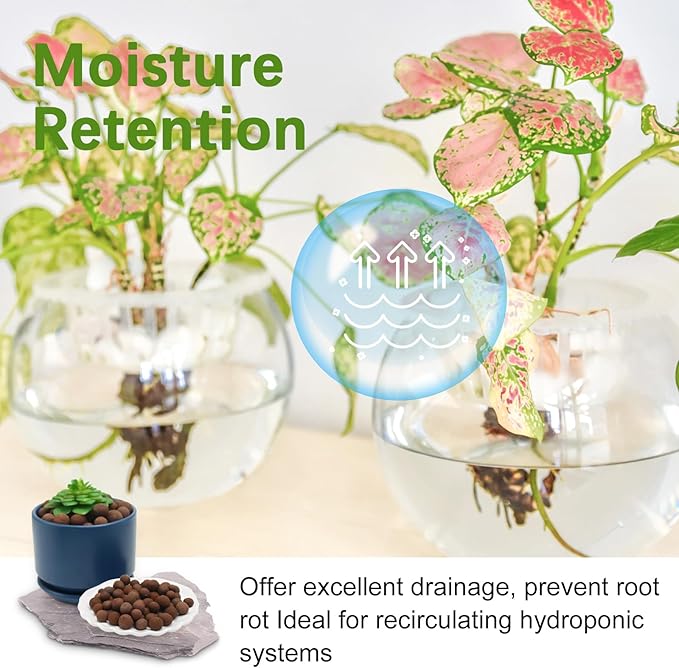 3LB Leca Explanded Clay Pebbles, 14-16mm Lightweight Expanded Clay Aggregate for Hydroponic Growing, Premium Grow Media for Orchids, Aquaponics Plants and Horticultural Drainage, Natural