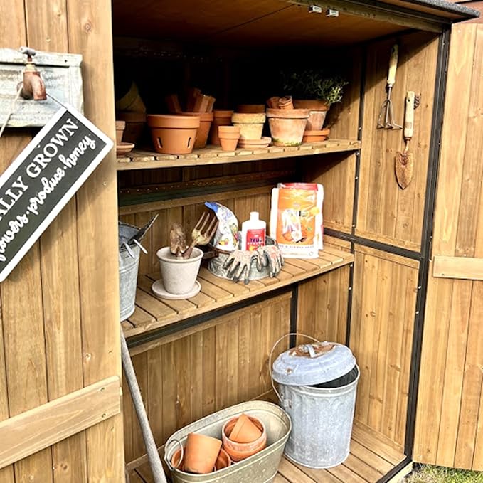 Storage Shed Outdoor Cabinet with Metal Frame Large Wooden Tool House Garden Shed with Floor,Door & Lock for Backyard Use