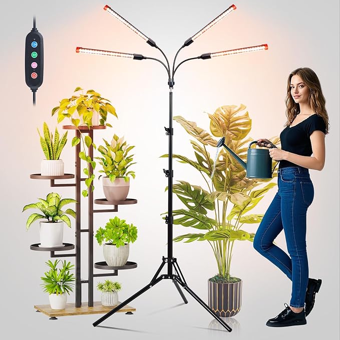 Gamechanger! 36W 4Head Grow Light with Tripod Stand, FECiDA 2025 Big Coverage LED Grow Lights for Indoor Plants, Bonsai Tree, Full Spectrum Tall Plant Growing Lamp 4,8,12,16 Hr Timer