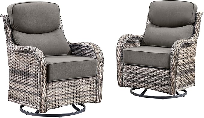 Luxury High Back Outdoor Swivel Rocker Patio Chairs with Side Table & 6-Inch Thick Cushions, 2 Pieces Patio Furniture Set for Porch, Balcony, Deck and Yard